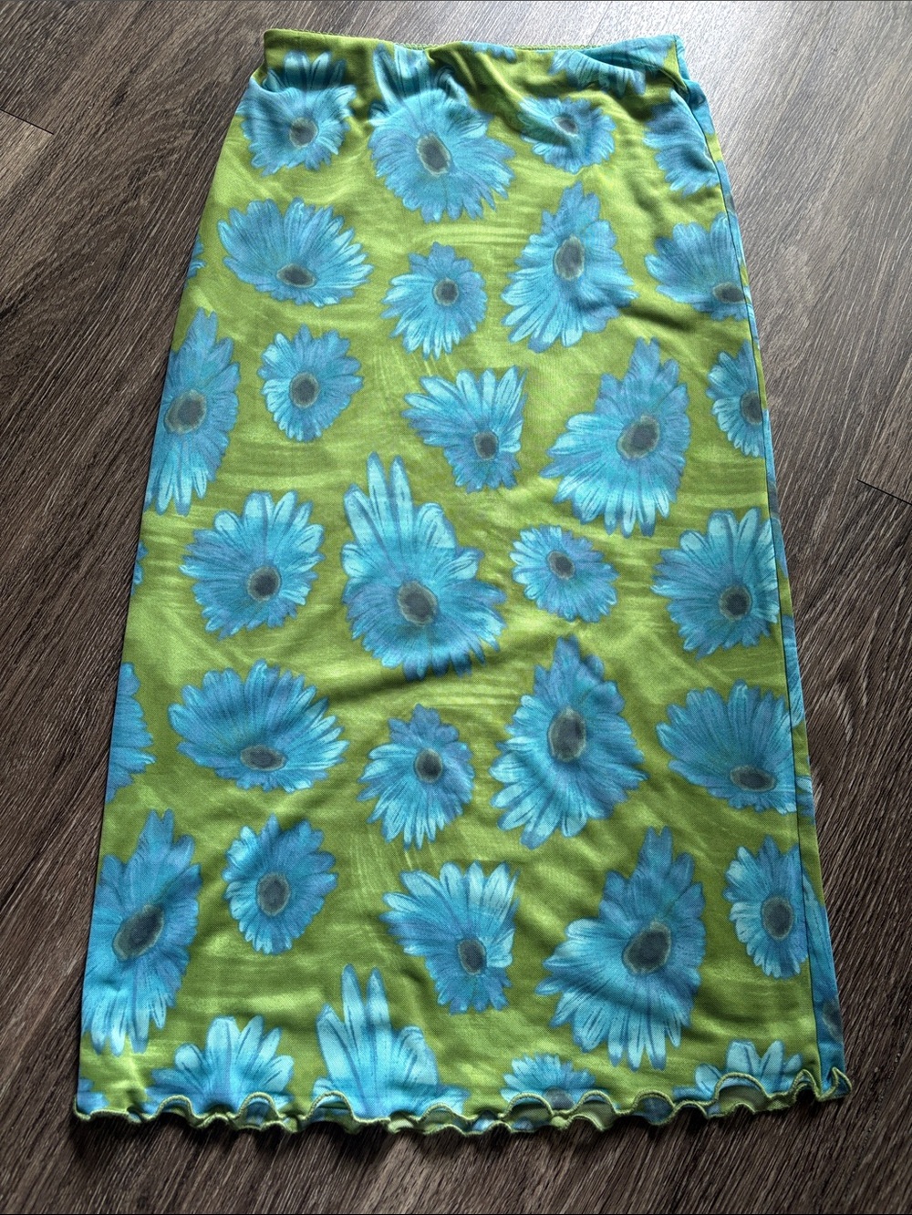 F21 Bright Green & Blue Flower Midi Skirt